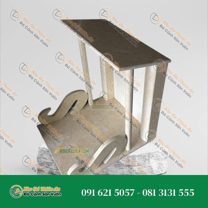 Bàn Thờ Ông Địa Làm Bằng Đá Hoa Cương Kem Vân Loang Cao 67cm