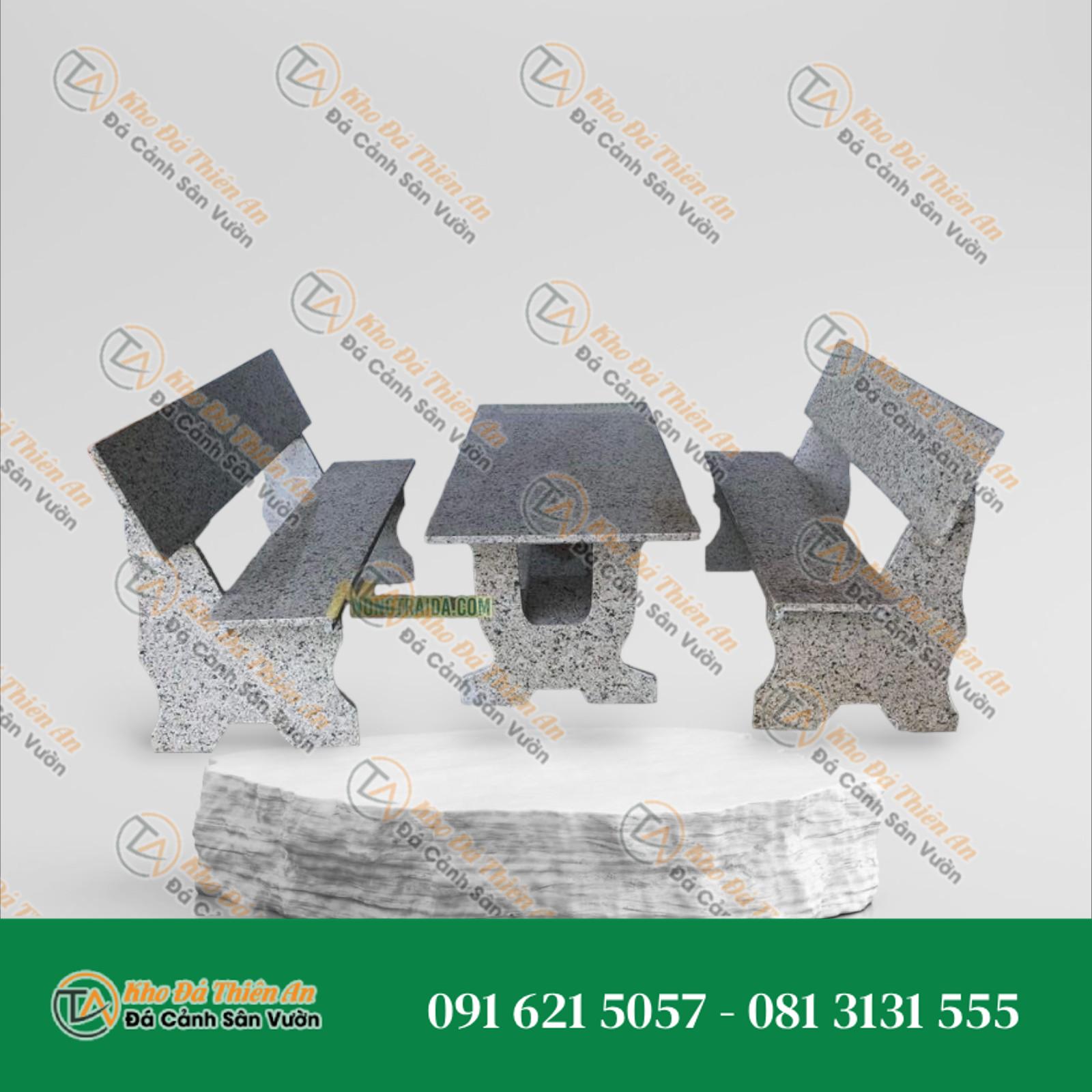 Bàn ghế đá hoa cương trắng muối tiêu Bình Định