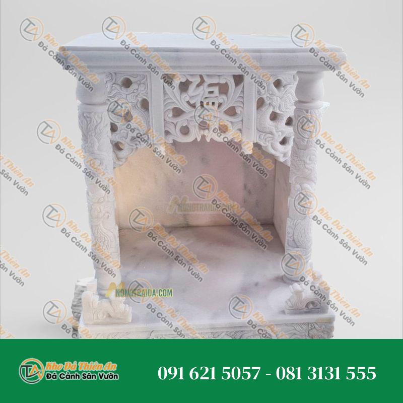 Bàn thờ thờ đá cẩm thạch trắng vân cao 62cm, không mái, chạm khắc