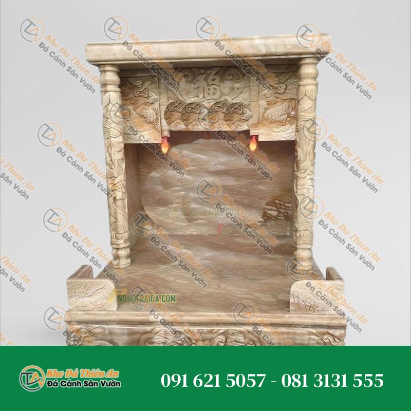 Bàn thờ ông địa/thần tài đá vàng vân gỗ Hoà Bình 68cm