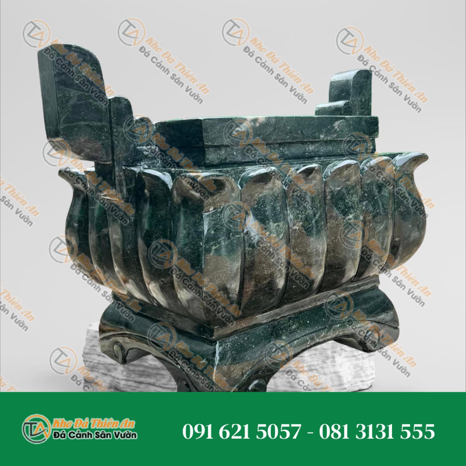 Lư hương đá xanh cốm cao cấp 55x55x42cm