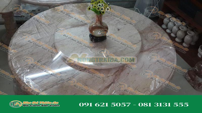 Bàn đá tròn, kích thước 130cm, 6 ghế, bàn cao 80cm, có đĩa xoay 70cm
