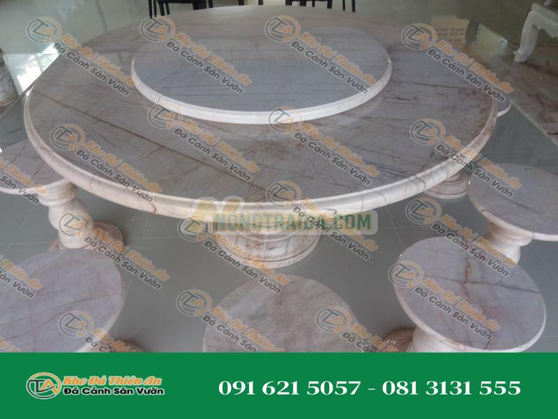 Bàn đá tròn kích thước 150cm, 10 ghế, bàn cao 80cm, + đĩa quay 70cm