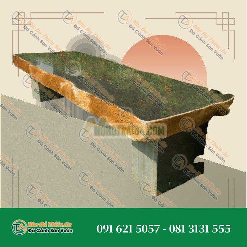 Bàn ghế đá bazan chữ nhật 2 ghế băng