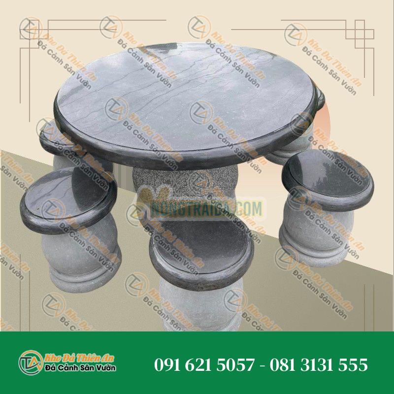 Bàn ghế đá bazan tiện tròn 6 ghế