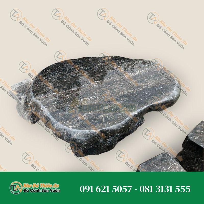 Bàn ghế đá đen đặt sân vườn giá tốt 120x110x60cm
