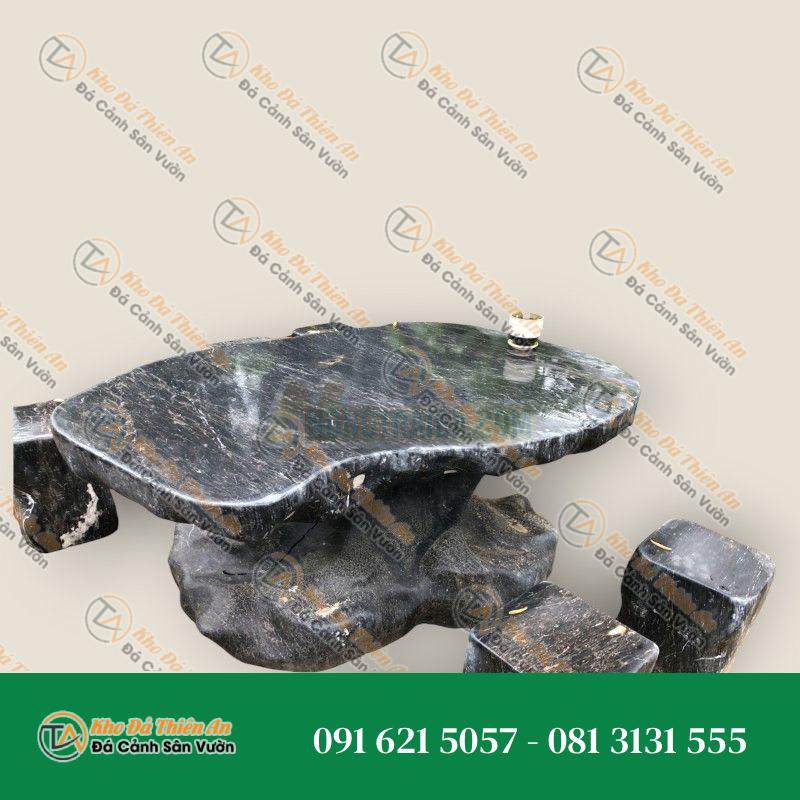 Bàn ghế đá sân vườn màu đen 150x110x65cm