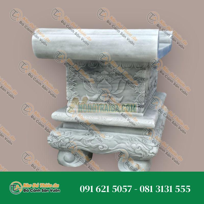 Bàn lễ đá hoa sen đá cẩm thạch trắng xám 156x57x84cm