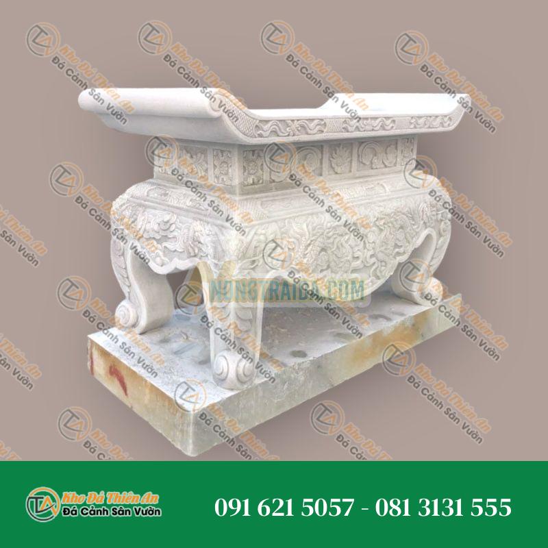 Bàn thờ đá ngoài trời đá cẩm thạch trắng 153x59x83cm
