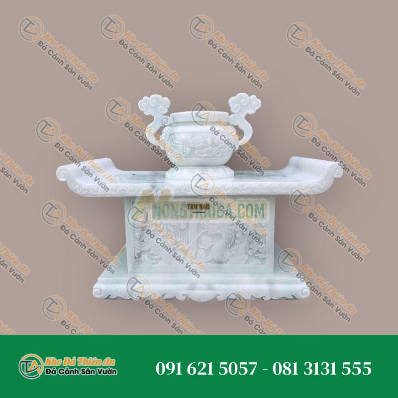 Bàn thờ đá ngoài trời đá cẩm thạch trắng vân mây 111x62x81cm
