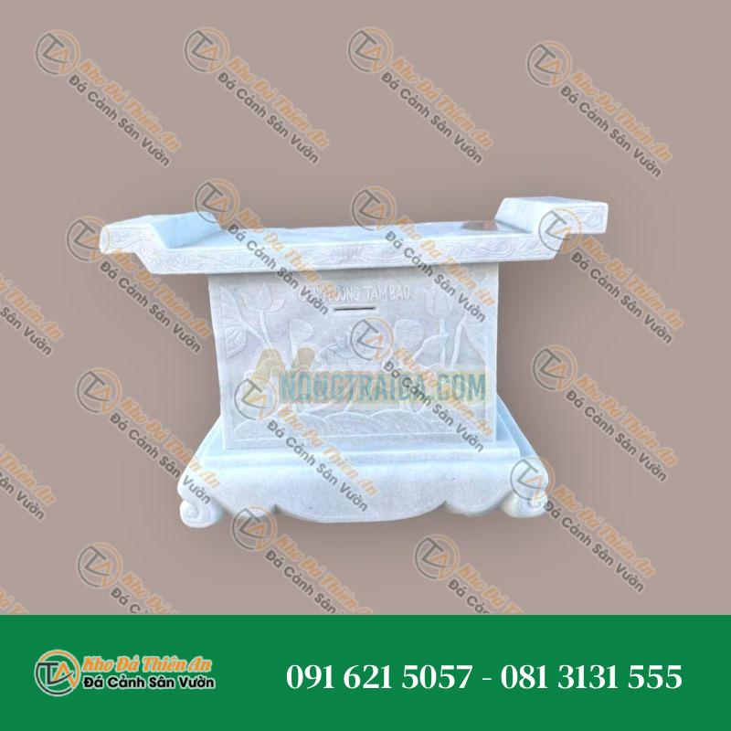 Bàn thờ đá ngoài trời đá cẩm thạch trắng vân mây 113x59x77cm