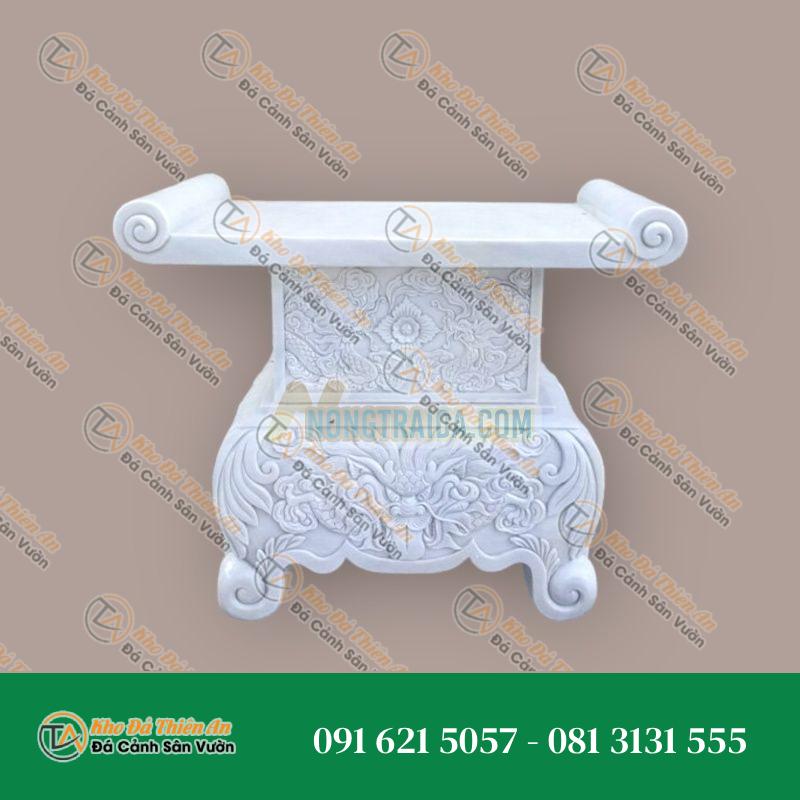 Bàn thờ đá ngoài trời đá cẩm thạch trắng vân mây 121x63x73cm