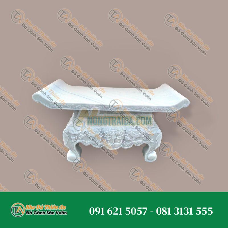 Bàn thờ đá ngoài trời đá cẩm thạch trắng vân mây 122x64x69cm
