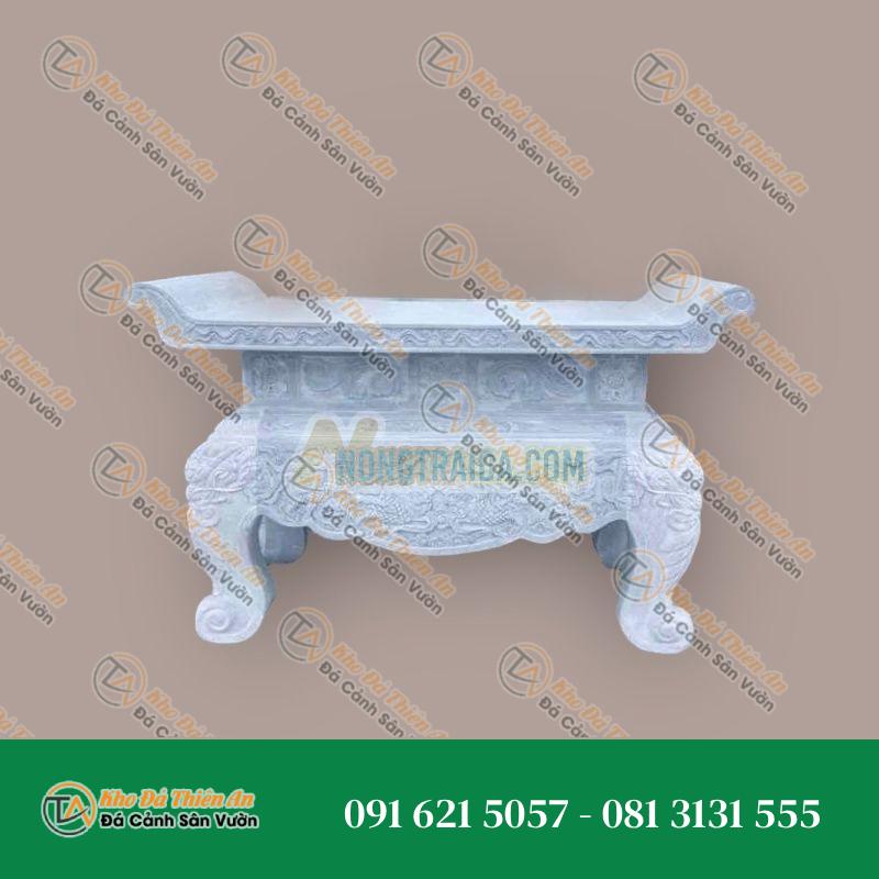 Bàn thờ đá ngoài trời đá cẩm thạch trắng vân mây 123x59x63cm