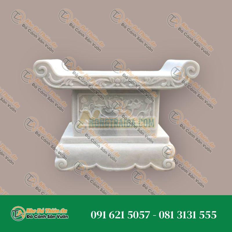 Bàn thờ đá ngoài trời đá cẩm thạch trắng vân mây 174x59x89cm