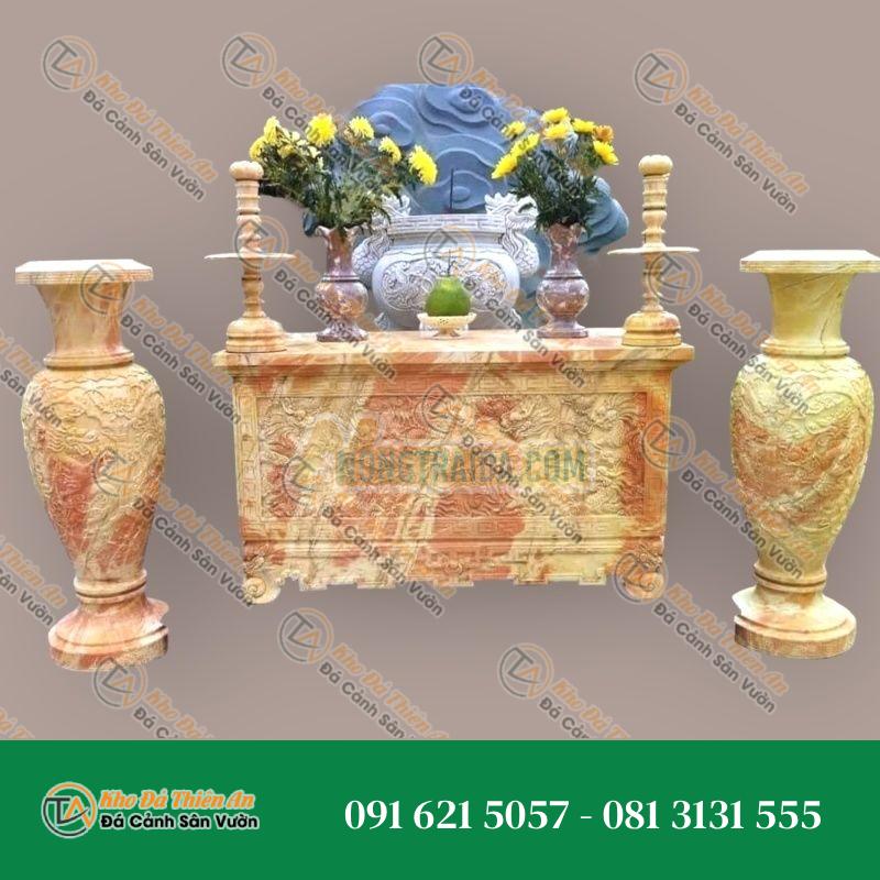 Bàn thờ đá ngoài trời đá cẩm thạch vàng cà rốt 127x66x81cm