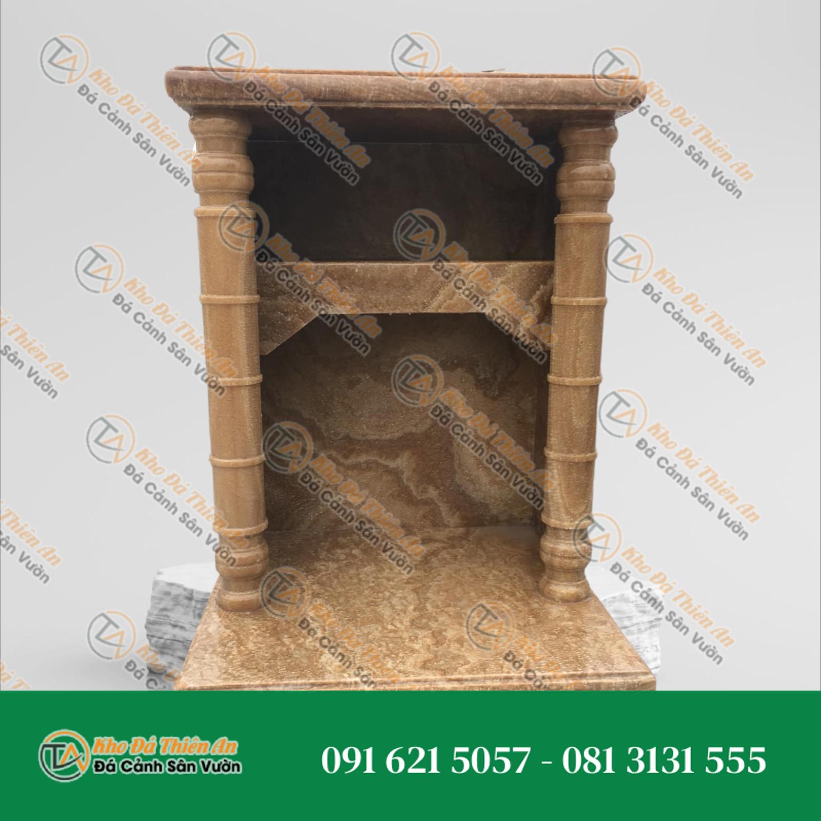 Bàn Thờ Ông Địa Đá Cẩm Thạch Vàng Vân Gỗ Hoà Bình 55cm