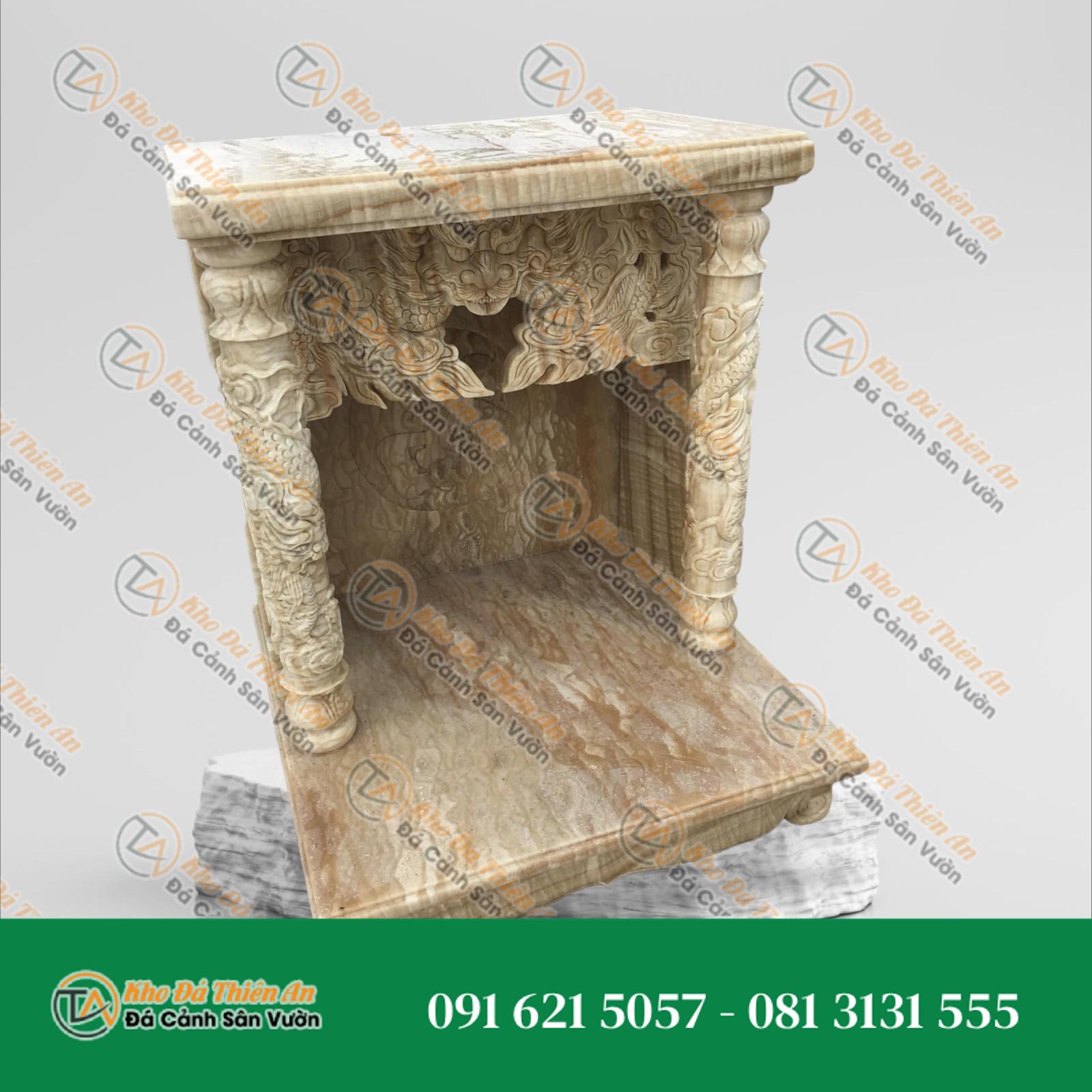 Bàn Thờ Ông Địa Đá Cẩm Thạch Vàng Vân Gỗ Hoà Bình 58cm