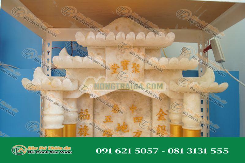 Bàn thờ ông địa, thần tài hiện đại 68.58cm, 5 mái, hình rồng (Đá hồng thạch nước mật ong)