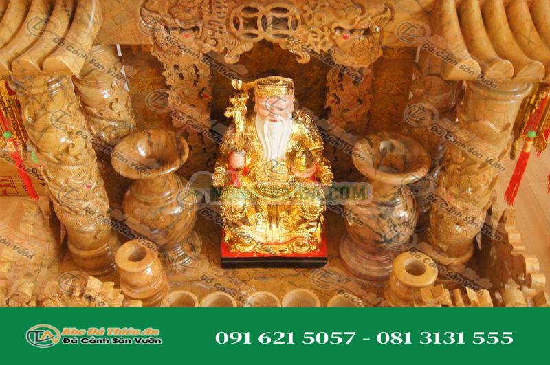 Bàn thờ ông địa, thần tài từ đá cẩm thạch (đèn cầy đèn tròn, đèn đèn tỏa, mô hình 68.58cm, 888, 4 cột, 5 mái, đá màu với họa tiết gỗ)