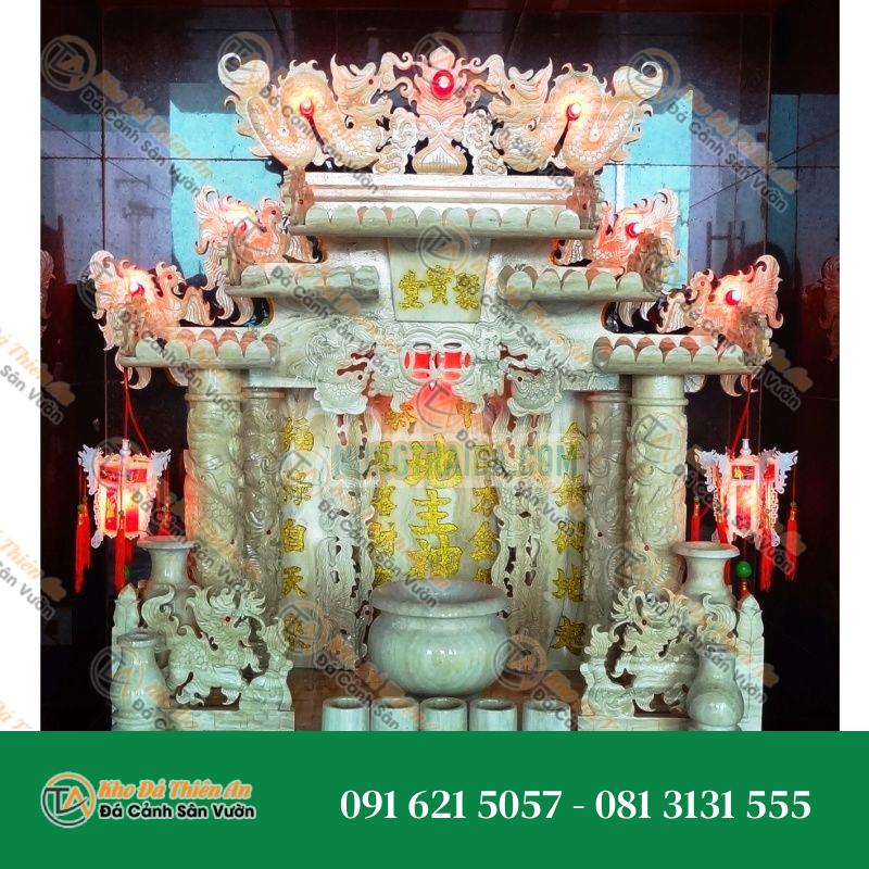 Bàn thờ ông địa, thần tài từ đá cẩm thạch (đèn cầy đèn tròn, đèn đèn tỏa, mô hình 88.9cm, 888, đá cẩm thạch, đá hồng nước mật ong)