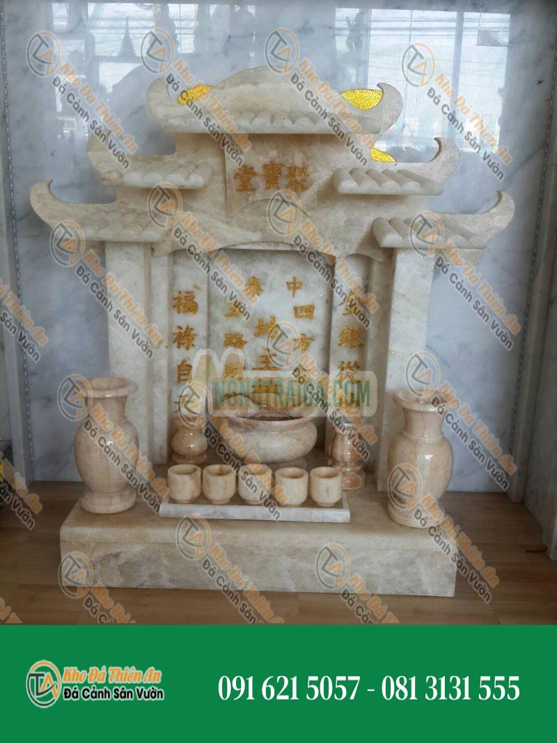 Bàn thờ ông địa, thần tài từ đá cẩm thạch hiện đại 5 mái, hình rồng, kích thước 45.72cm, (Đá hồng thạch nước mật ong)