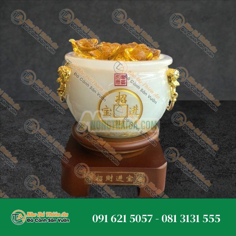 Bát Tụ Bảo, Bát Tụ Tài, Hủ vàng vip đá bạch ngọc hút tài hút lộc cho ngôi nhà của bạn – Cao 18cm