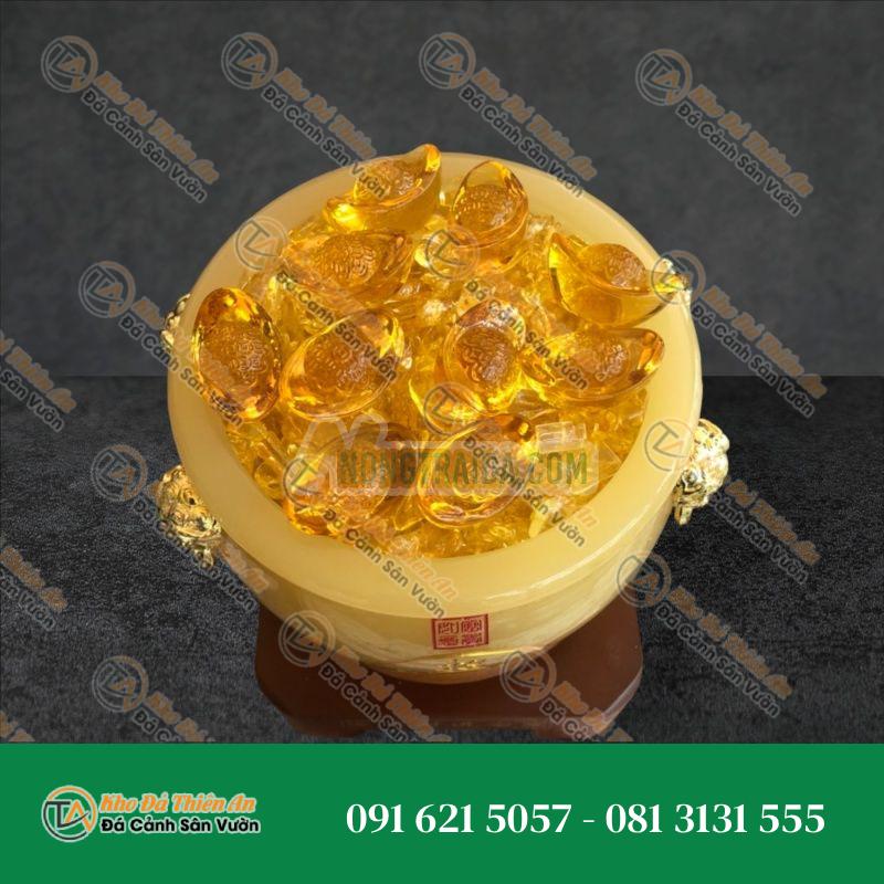 Bát Tụ Bảo, Bát Tụ Tài, Hủ vàng vip đá ngọc cẩm thạch vàng hút tài hút lộc cho ngôi nhà của bạn – Cao 18cm