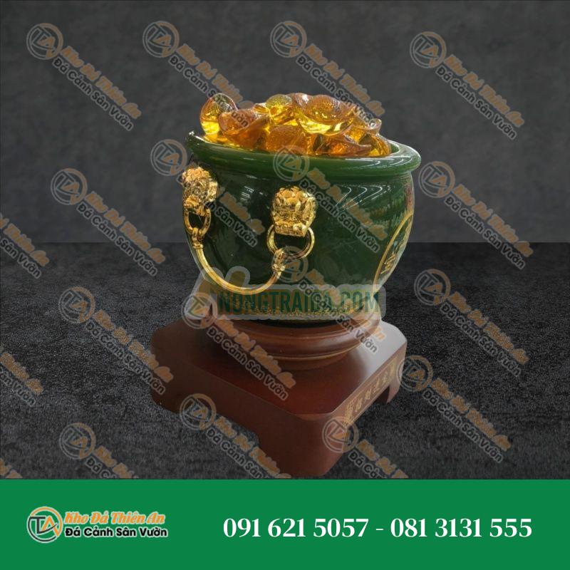 Bát Tụ Bảo, Bát Tụ Tài, Hủ vàng vip đá ngọc cẩm thạch xanh hút tài hút lộc cho ngôi nhà của bạn – Cao 18cm