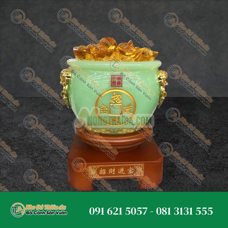 Bát Tụ Bảo, Bát Tụ Tài, Hủ vàng vip đá ngọc cẩm thạch xanh hút tài hút lộc cho ngôi nhà của bạn – Cao 18cm