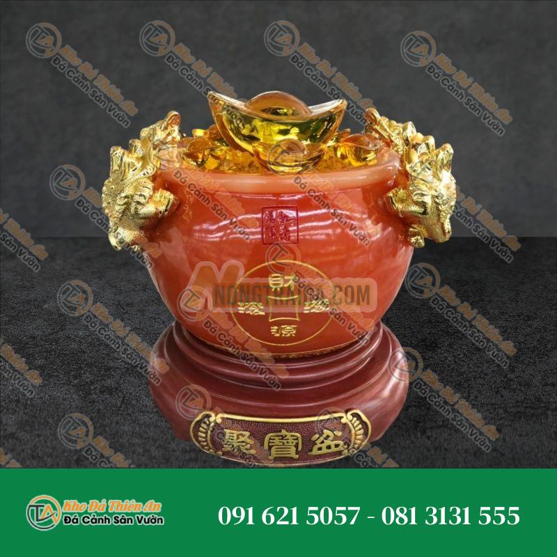 Bát vàng, Bát Tụ Tài, Bát Tụ Bảo đá mã não đỏ trang trí bàn thờ thần tài – Cao 24cm