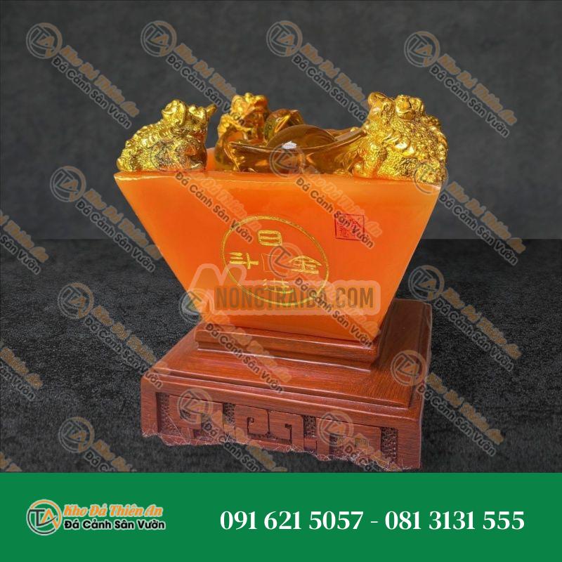 Bát vàng, Bát Tụ Tài, Bát Tụ Bảo đá mã não trang trí bàn thờ ông thần tài thổ địa – Cao 15cm