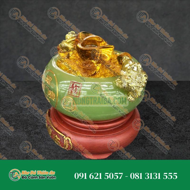 Bát vàng, Bát Tụ Tài, Bát Tụ Bảo đá ngọc cẩm thạch Hút Tài, Hút Lộc, Chiêu tài nạp lộc trang trí bàn thờ thần tài – Cao 14cm
