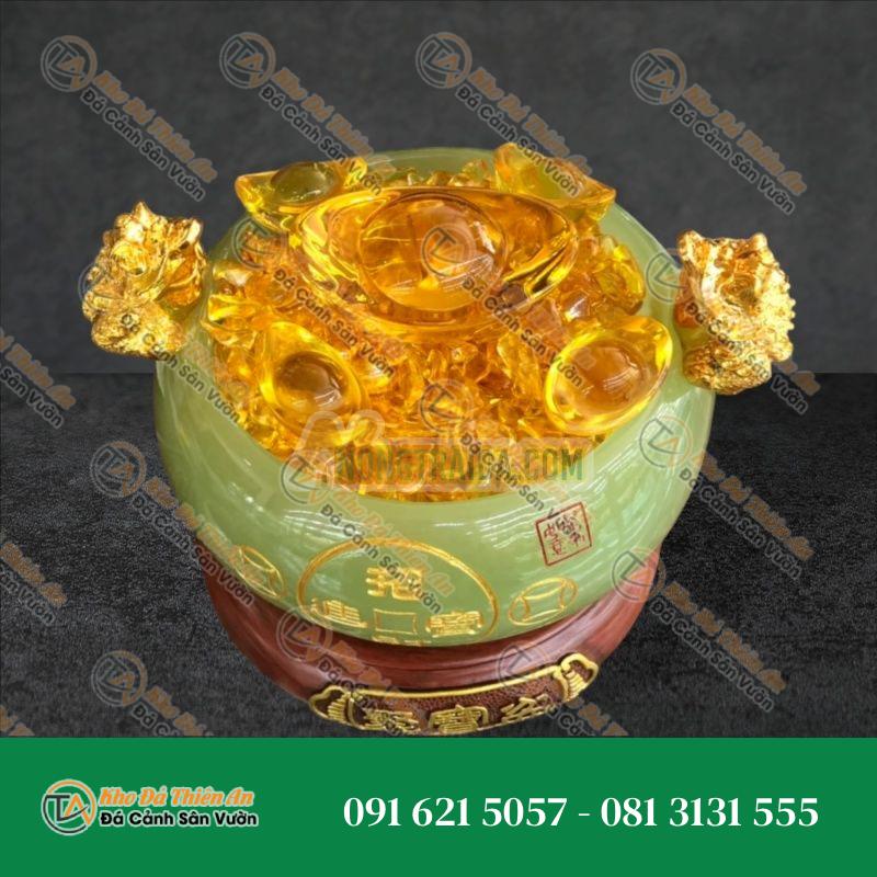 Bát vàng, Bát Tụ Tài, Bát Tụ Bảo đá ngọc cẩm thạch Hút Tài, Hút Lộc, Chiêu tài nạp lộc trang trí bàn thờ thần tài – Cao 16cm