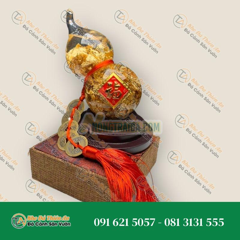 Bầu hồ lô vàng lá phong thủy chiêu tài, lộc – Cao 13cm