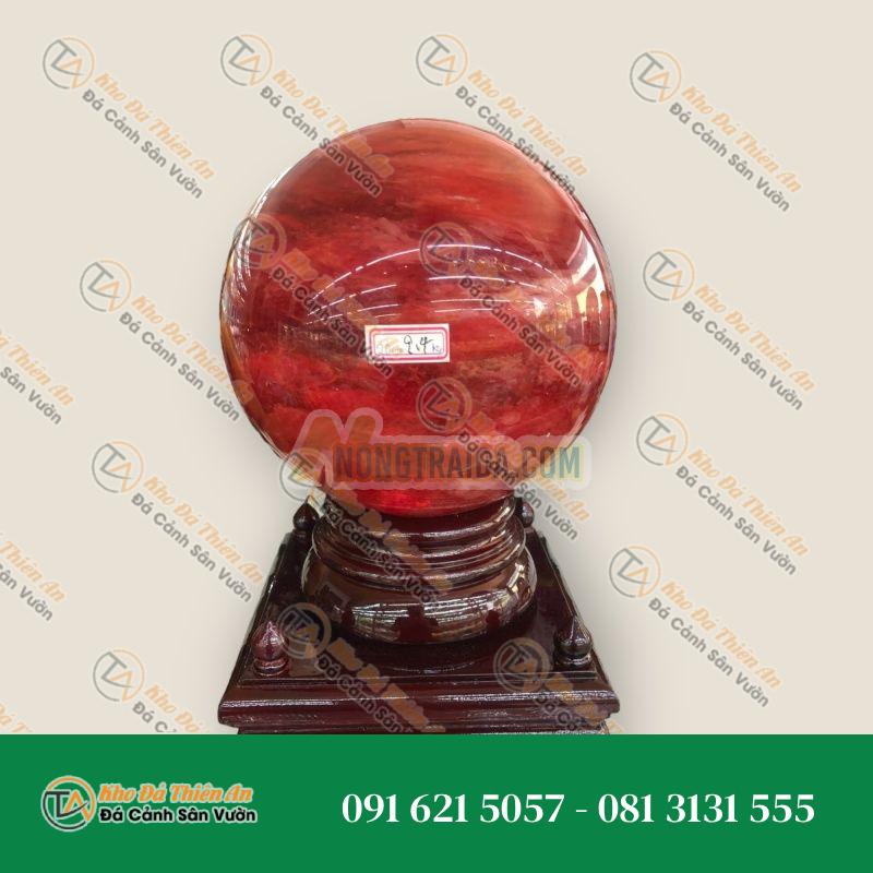 Bi đèn xoay phong thủy đá núi lửa Obsidian đỏ