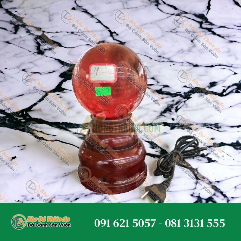 Bi đèn xoay phong thủy đá núi lửa Obsidian đỏ