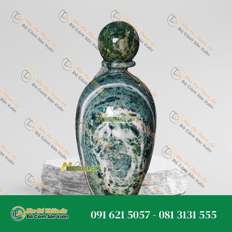 Bình Hoa Bằng Đá Tự Nhiên Xanh Thổ Cẩm 42cm
