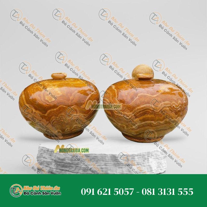 Bình Hoa Đá Để Bàn Bầu Đá Vân Gỗ 54cm