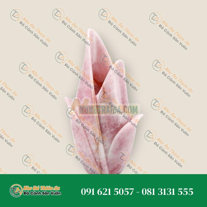 Bình hoa trang trí, Tượng điêu khắc hình hoa tulip, Đá thạch anh hồng nguyên khối, Khảm thủ công (Đồ sưu tầm) – Italy