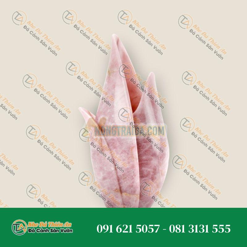 Bình hoa trang trí, Tượng điêu khắc hình hoa tulip, Đá thạch anh hồng nguyên khối, Khảm thủ công (Đồ sưu tầm) – Italy