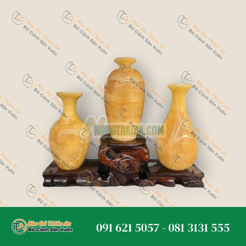 Bộ 3 Lục Bình Lọ Hoa phong thủy đá ngọc hoàng long – Cao 14cm