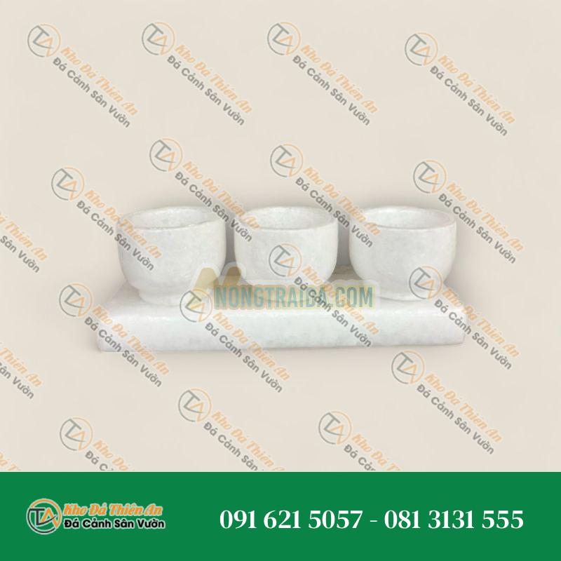 Bộ 3 ly nước thờ cúng đá cẩm thạch trắng