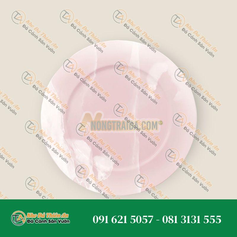 Bộ 4 đĩa bày bằng đá cẩm thạch Onyx hồng, làm thủ công (Đồ sưu tầm)