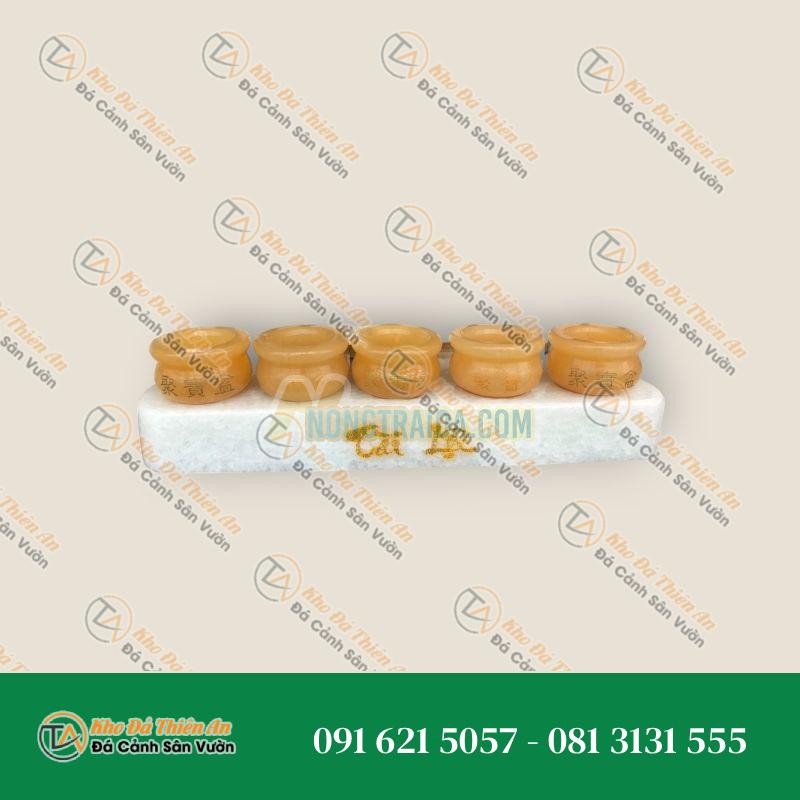 Bộ 5 chung nước thờ cúng ông thần tài thổ địa đá ngọc hoàng long
