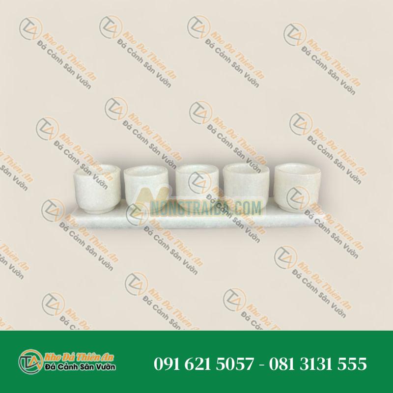 Bộ 5 ly nước thờ cúng đá cẩm thạch trắng