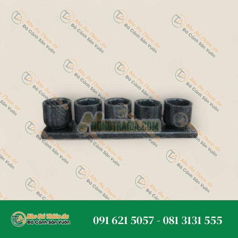 Bộ 5 ly nước thờ cúng đá cẩm thạch vân đen