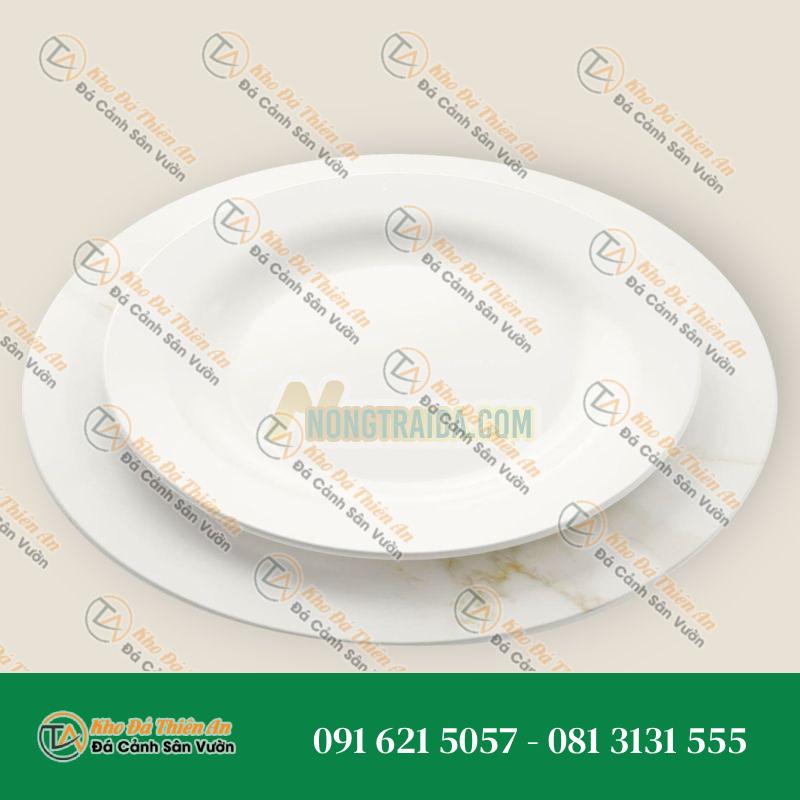 Bộ 6 đĩa bày bằng đá cẩm thạch Calacatta trắng, thiết kế thủ công