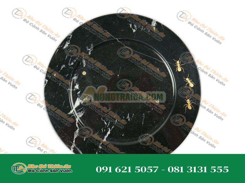 Bộ 6 đĩa bày bằng đá cẩm thạch đen marquinia với đồng