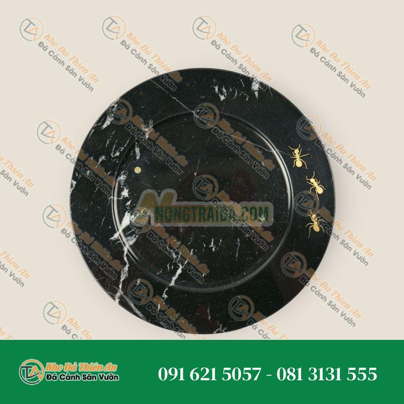 Bộ 4 đĩa bày bằng đá cẩm thạch đen marquinia với khảm đồng